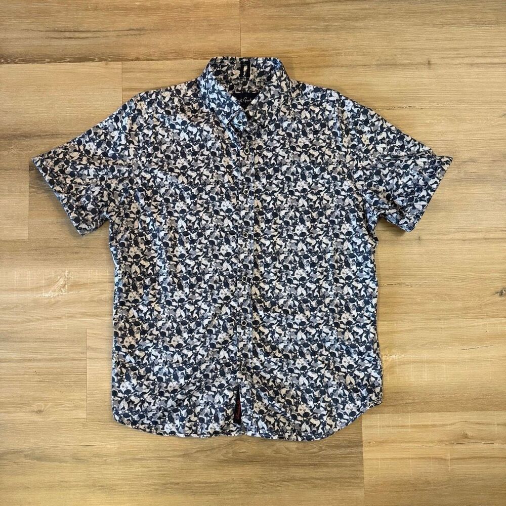 Robert Graham Men’s Short Sleeve Skull & Cross Bone White Button Up Shirt Size L